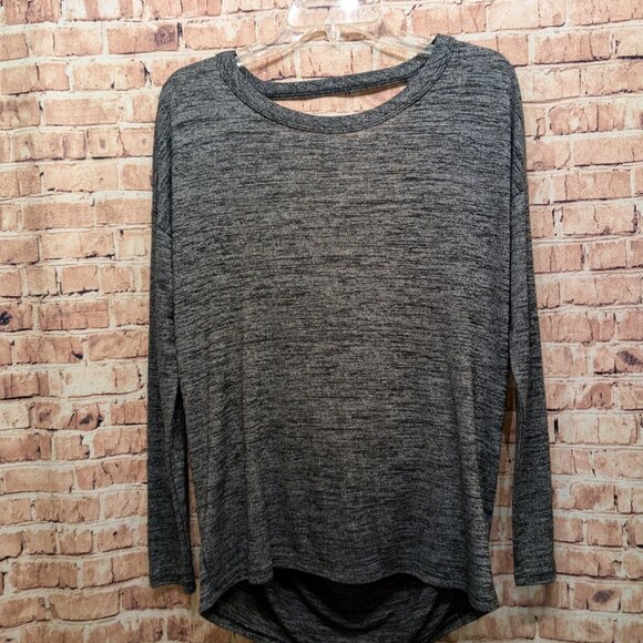 Draped Open Back Sweater BLACK/WHITE Heathered Size 2XL - Picture 2 of 10